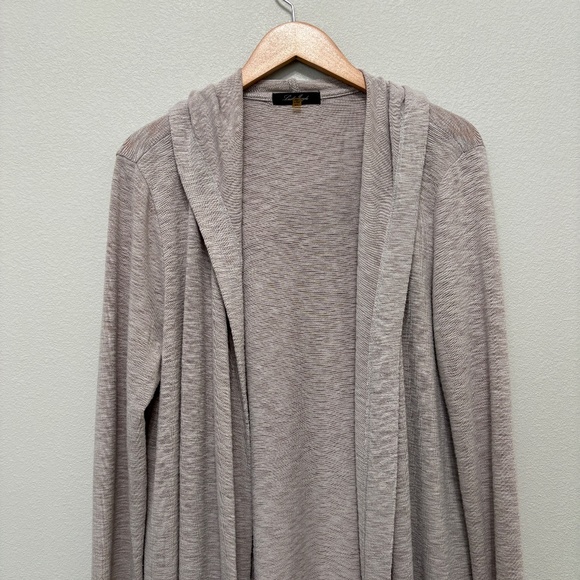 Laila Jayde Hooded Open Duster Cardigan - Greige, XL - Picture 3 of 8